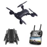 Hengfuntong-Elec WiFi FPV Drone with 1080P Camera, Foldable RC Quadcopter, Wide-Angle Live Video/Voice Control/Gravity Sensor/3D Flips Headless Mode/One Key Take Off/Landing Black