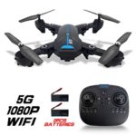 5G FPV GPS Drone Foldable Auto Return Home with 1080P HD Wide Angle Camera Live Video Follow Me Altitude Hold Headless Mode RC Quadcopter for Kids and Adults