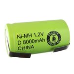 Exell D Size Rechargeable Battery 8000mAh NiMH 1.2V w/Tabs for use with radio controlled devices, electric tools, electric mopeds, meters, two radios, toothbrushes, cameras, camcorders