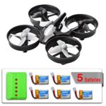 Mysterystone H36 Mini RC Quadcopter Drone with 5 Battery and Charger, Nano Drone Kit for Office RTF 2.4G 4CH 6 Axis with Headless Mode One Key Return, Mode 2 Remote Control UFO Drone for Kids (Black)
