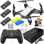 Tello Drone Quadcopter Executive Plus Combo with 3 Batteries, GameSir Remote Controller, Portable Charging Station, Yellow & Blue Snap-On Covers and More